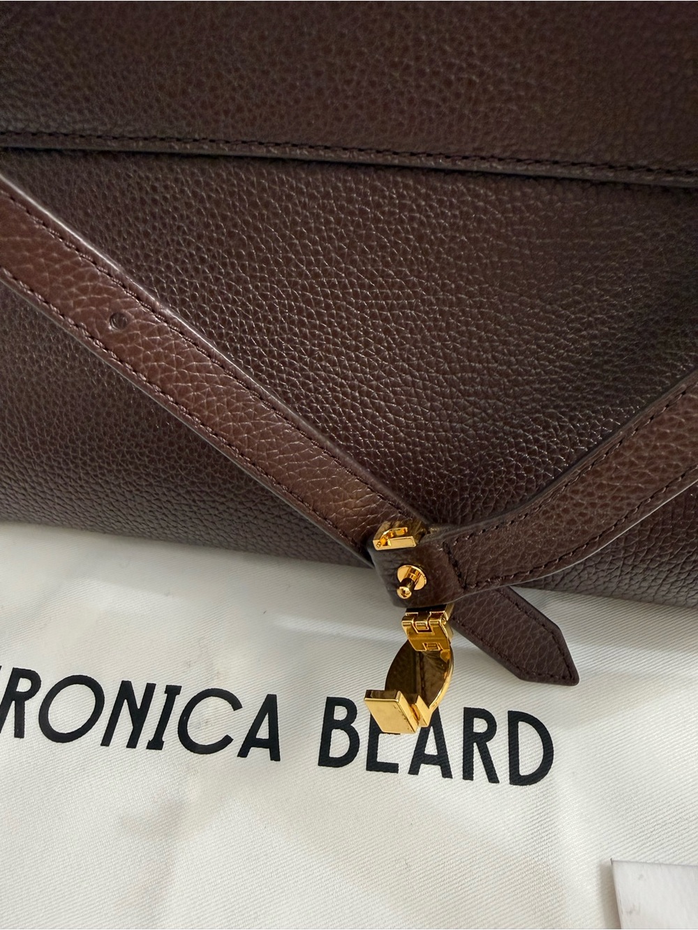 Veronica Beard Dash Bag Pebbled Leather Top-Handle Tote Brown with Gold Hardware - Picture 11 of 16